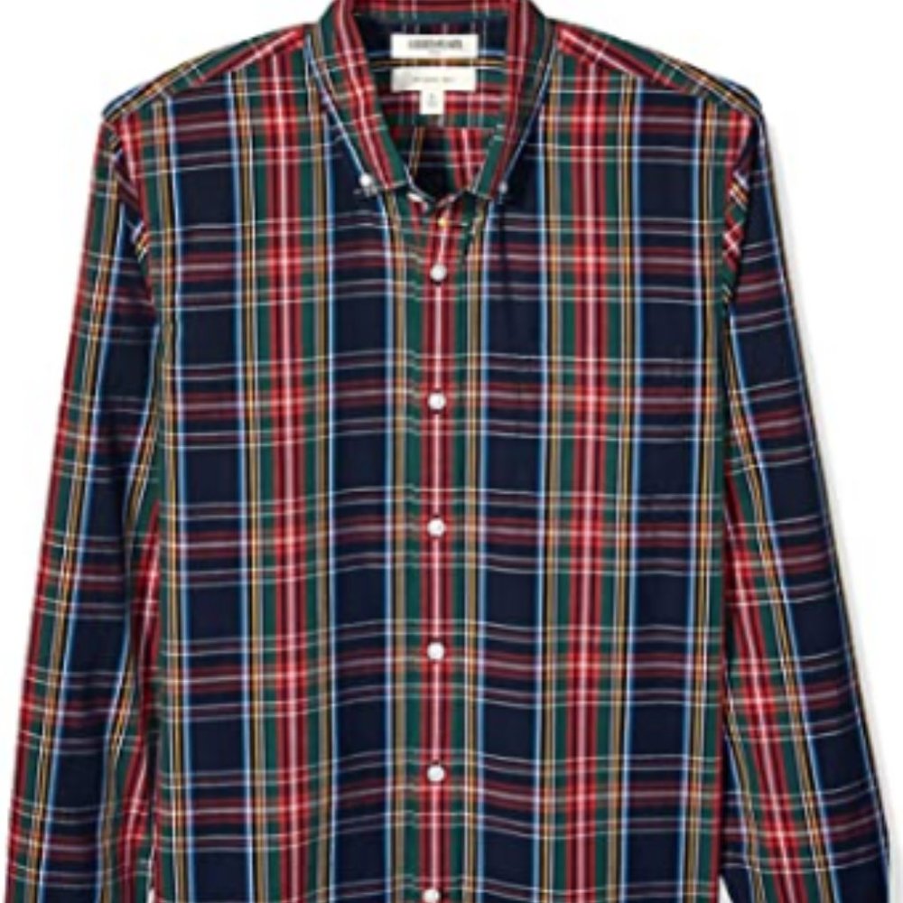 Men's Slim-Fit Long-Sleeve Plaid Poplin Shirt